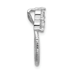 Sterling Silver Rhodium-plated Three CZ Textured Loop Chain Slide Pendant