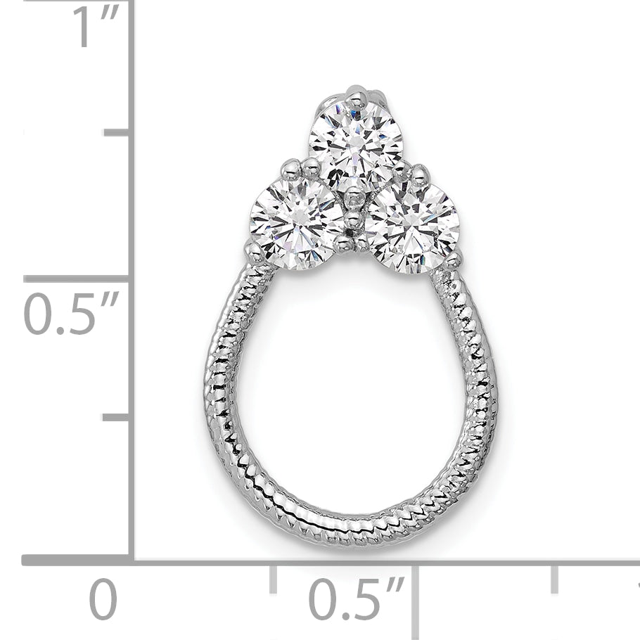 Sterling Silver Rhodium-plated Three CZ Textured Loop Chain Slide Pendant