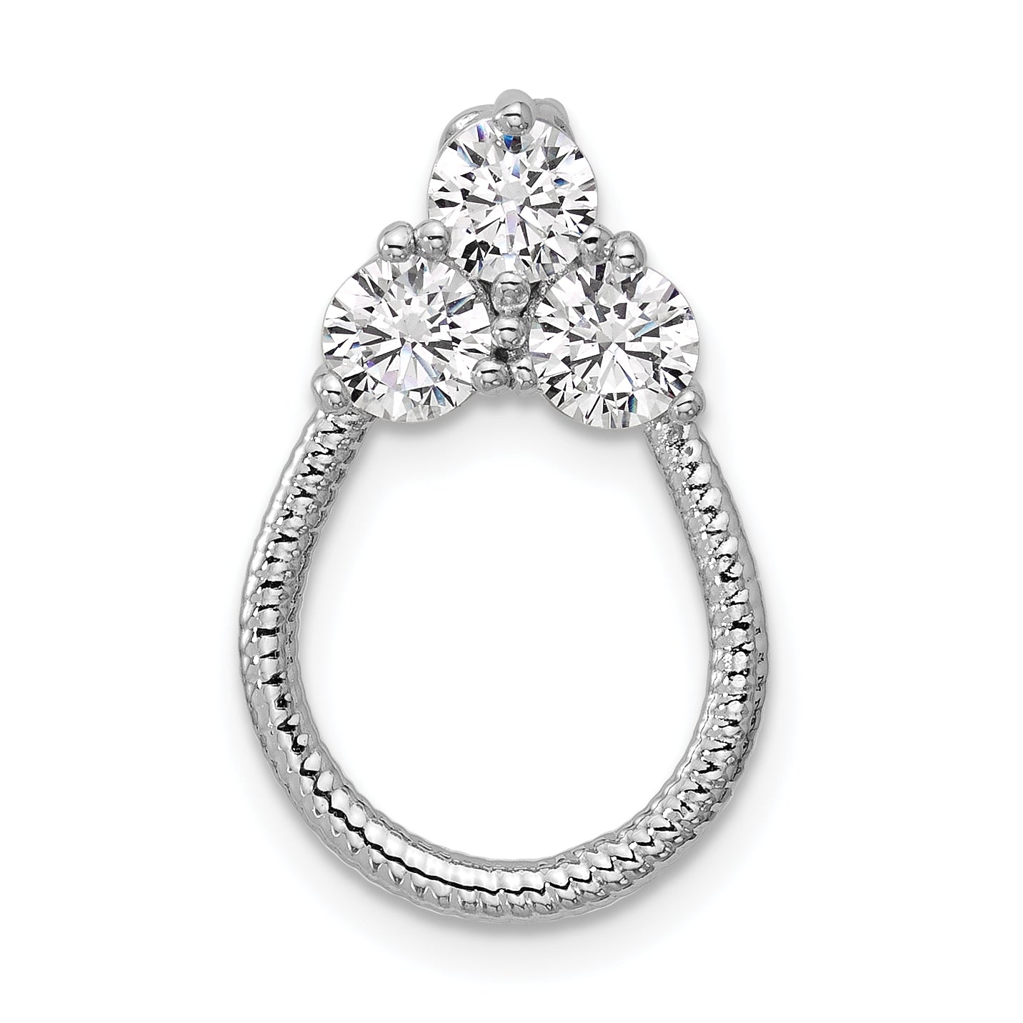 Sterling Silver Rhodium-plated Three CZ Textured Loop Chain Slide Pendant Main image