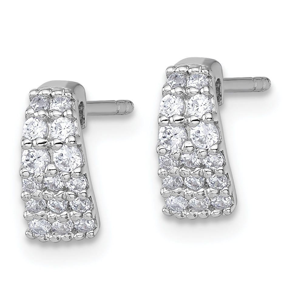 Sterling Silver Rhodium-plated Polished Pave CZ Curved and Tapered Post Earrings Secondary image