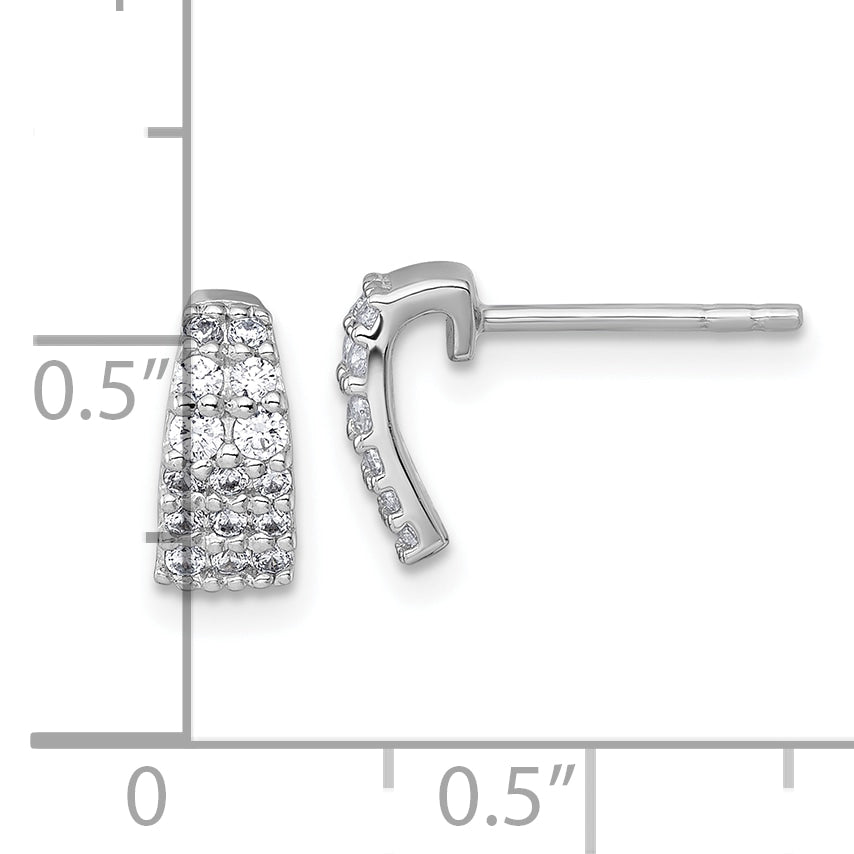 Sterling Silver Rhodium-plated Polished Pave CZ Curved and Tapered Post Earrings