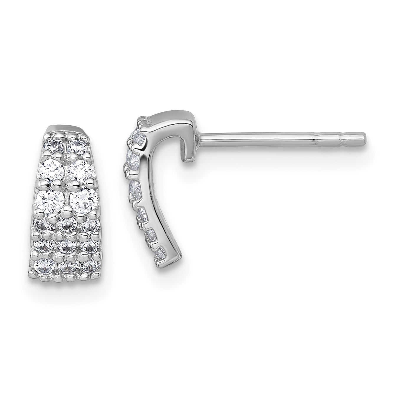 Sterling Silver Rhodium-plated Polished Pave CZ Curved and Tapered Post Earrings Main image