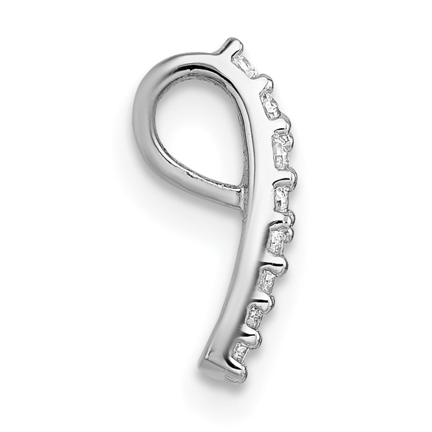 Sterling Silver Rhodium-plated Polished Pave CZ Curved and Tapered Chain Slide Pendant Secondary image