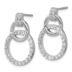 Sterling Silver Rhodium-plated Polished CZ Two Circle Dangle Post Earrings