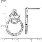 Sterling Silver Rhodium-plated Polished CZ Two Circle Dangle Post Earrings