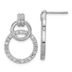 Sterling Silver Rhodium-plated Polished CZ Two Circle Dangle Post Earrings