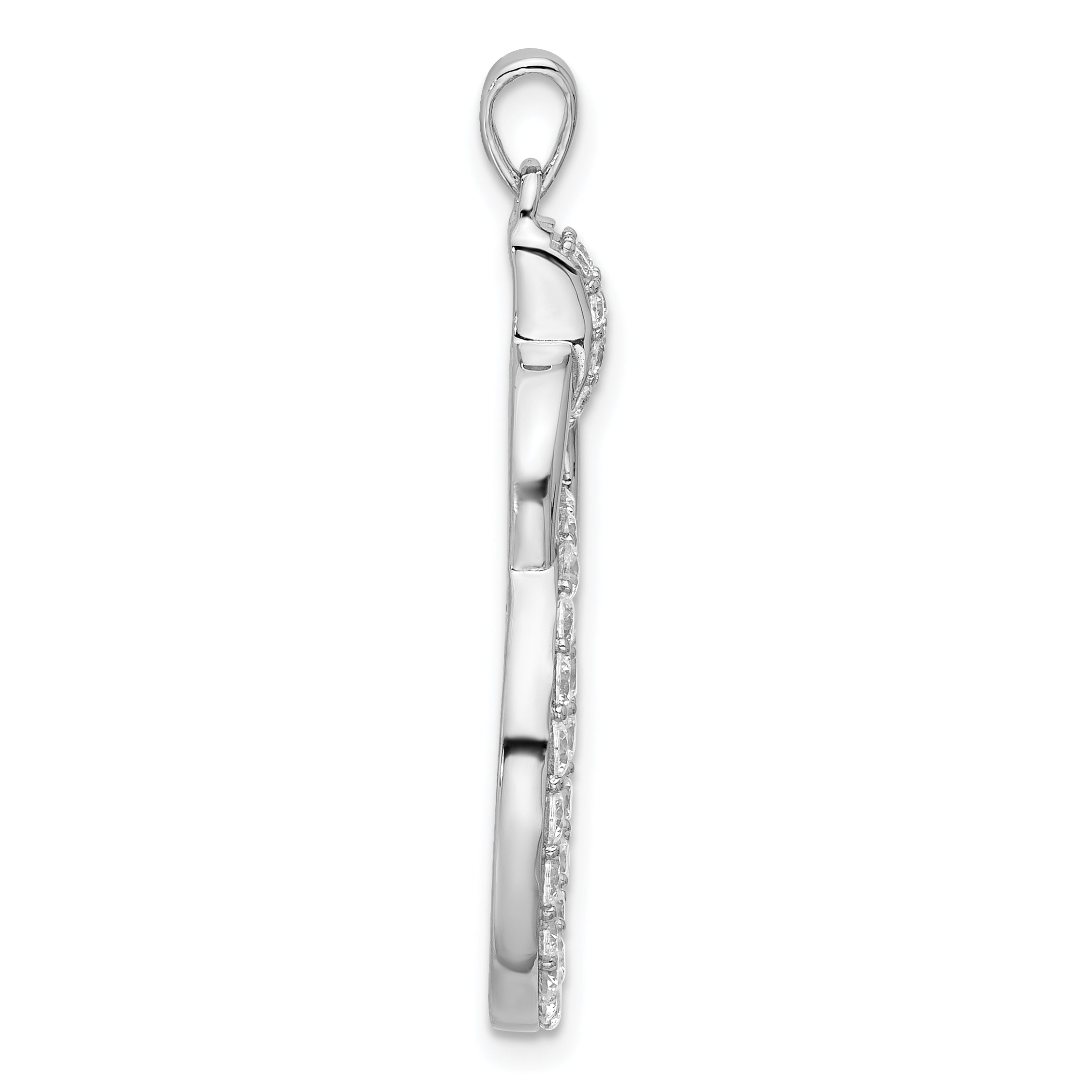 Sterling Silver Rhodium-plated Polished CZ Two Circle Pendant Secondary image