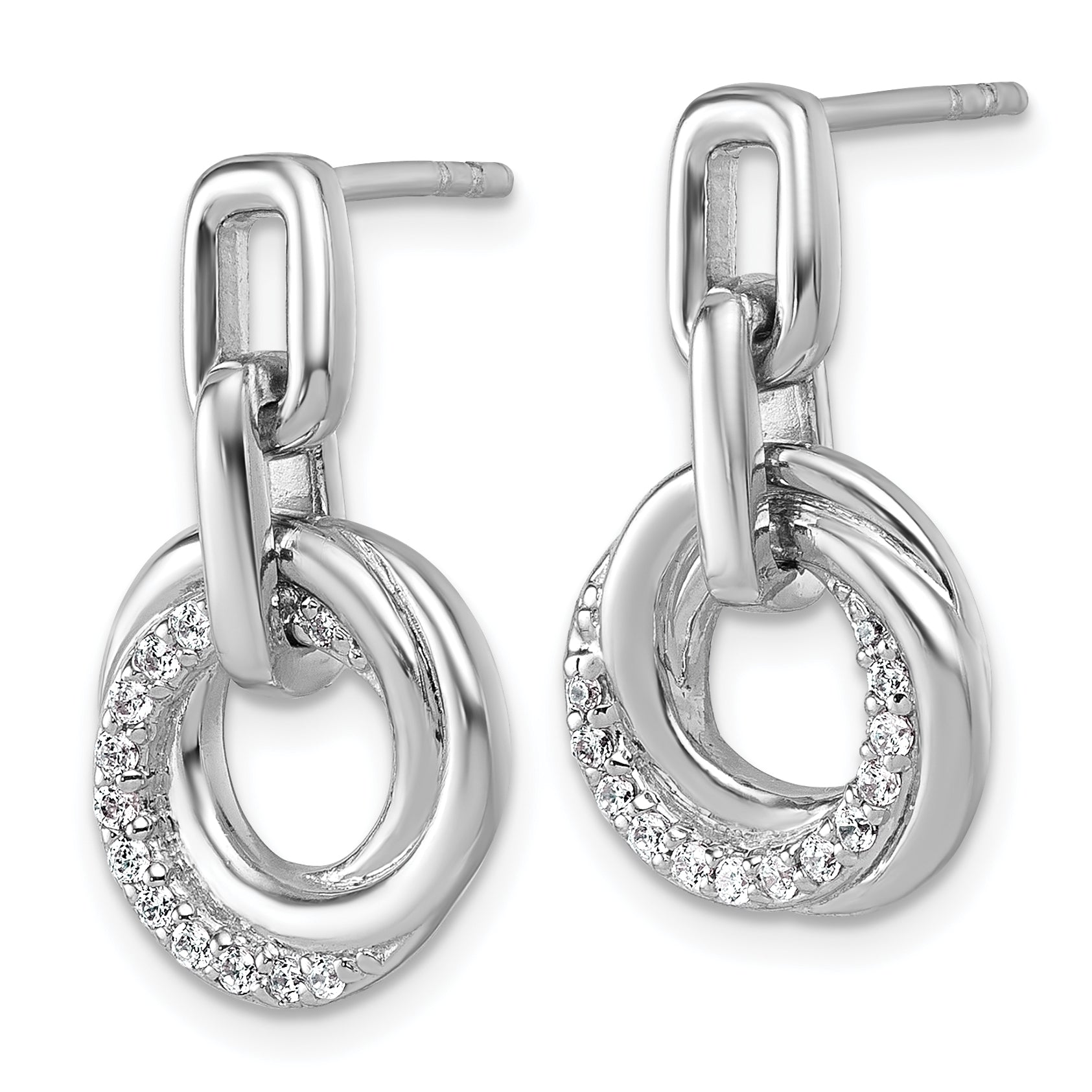 Sterling Silver Rhodium-plated Polished CZ Circle Twist Dangle Post Earrings Secondary image