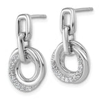 Sterling Silver Rhodium-plated Polished CZ Circle Twist Dangle Post Earrings