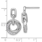 Sterling Silver Rhodium-plated Polished CZ Circle Twist Dangle Post Earrings
