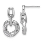 Sterling Silver Rhodium-plated Polished CZ Circle Twist Dangle Post Earrings