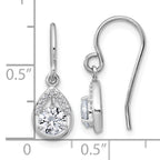 Sterling Silver Rhodium-plated Polished Round CZ Teardrop Dangle Shepherd Hook Earrings