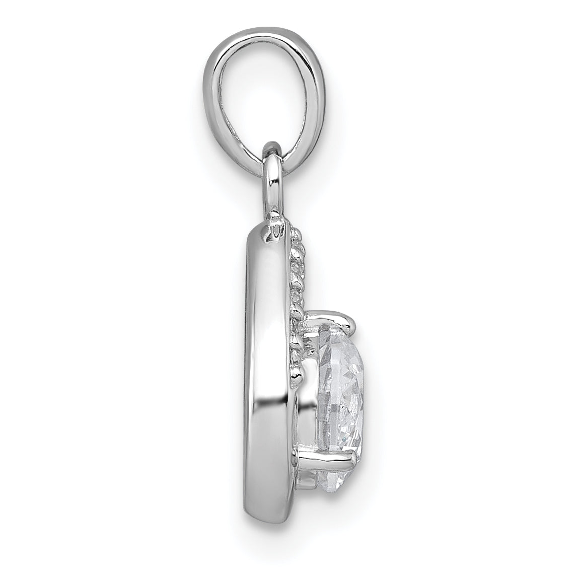 Sterling Silver Rhodium-plated Polished Round CZ Teardrop Pendant Secondary image