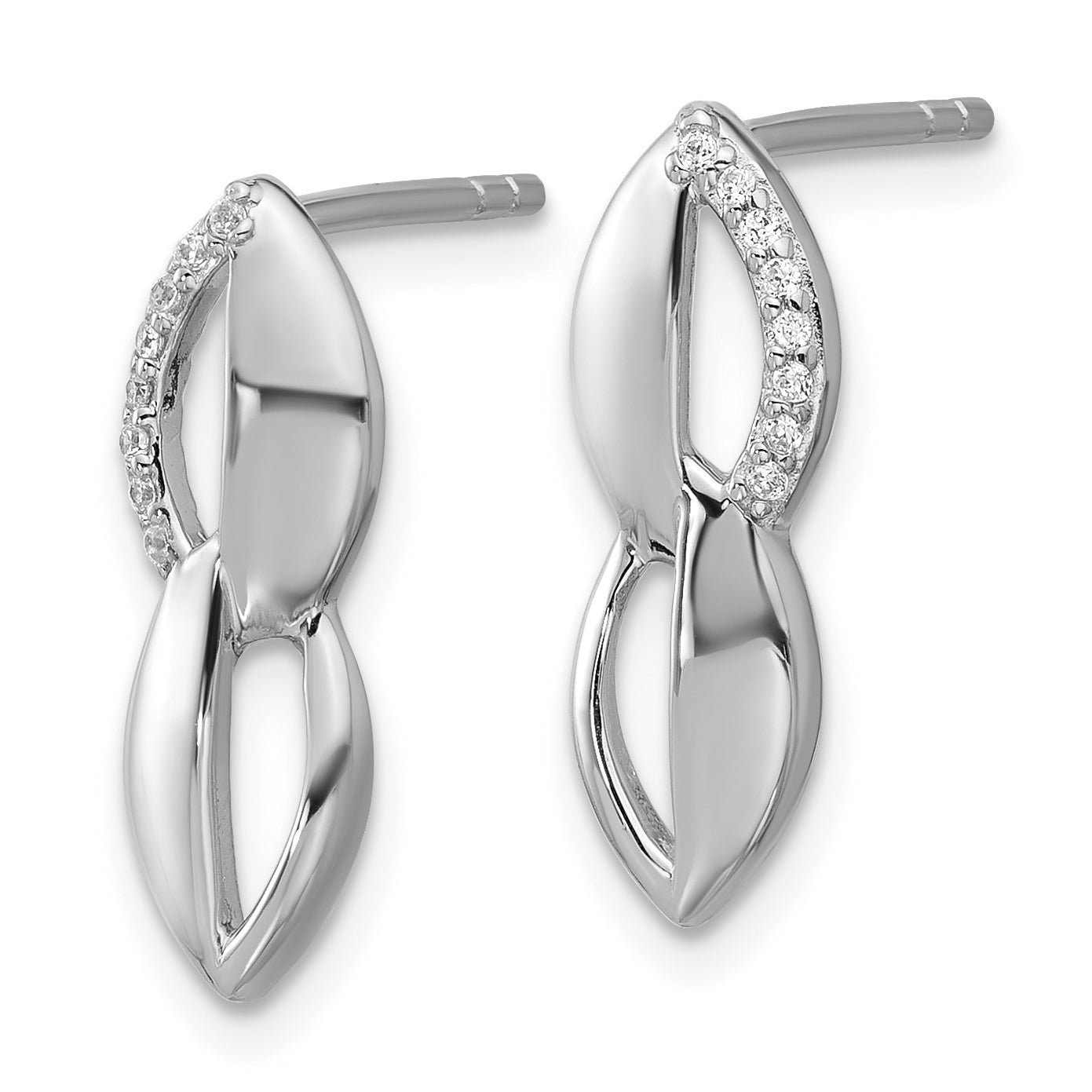 Sterling Silver Rhodium-plated Polished Ovals CZ Post Earrings Secondary image