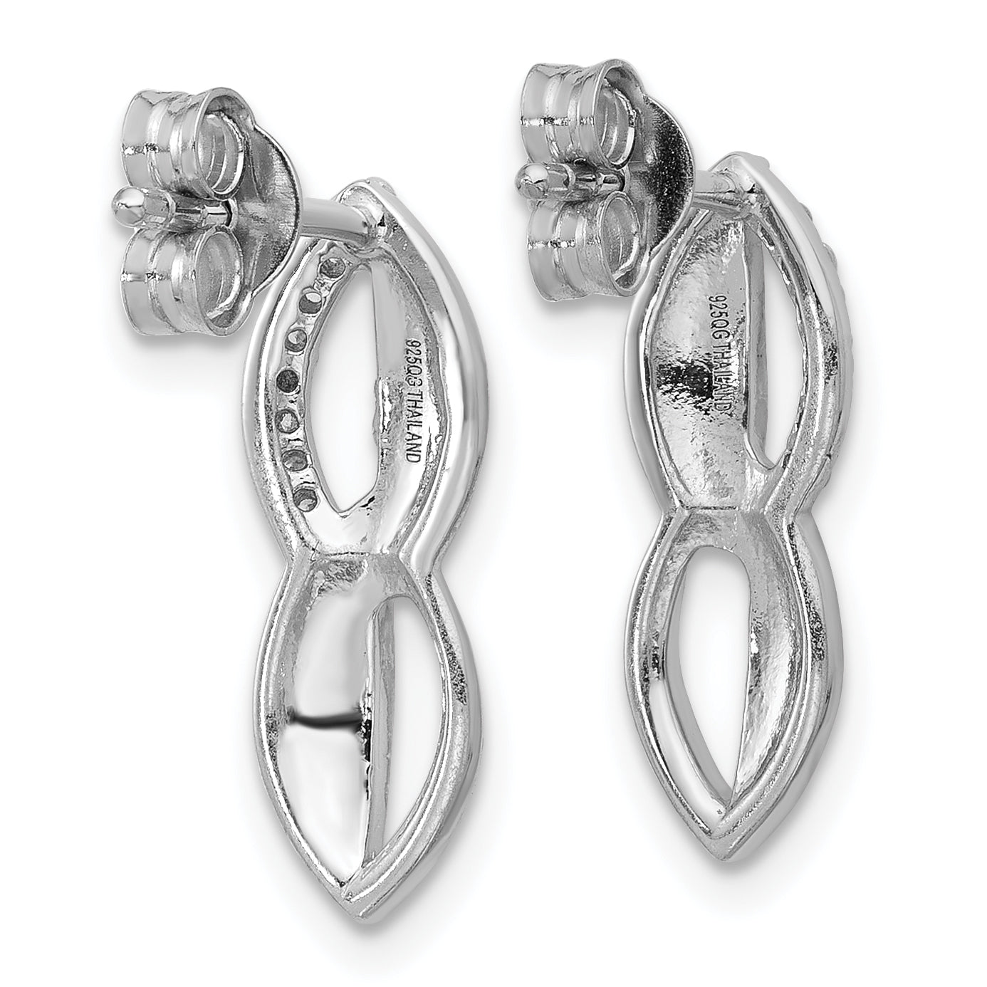 Sterling Silver Rhodium-plated Polished Ovals CZ Post Earrings