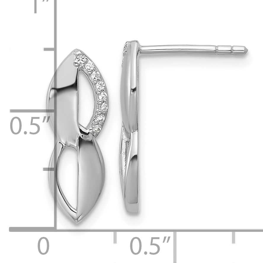 Sterling Silver Rhodium-plated Polished Ovals CZ Post Earrings