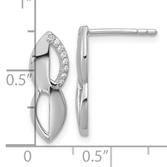 Sterling Silver Rhodium-plated Polished Ovals CZ Post Earrings