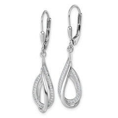 Sterling Silver Rhodium-plated CZ Polished Tear Drop Swirl Leverback Earrings