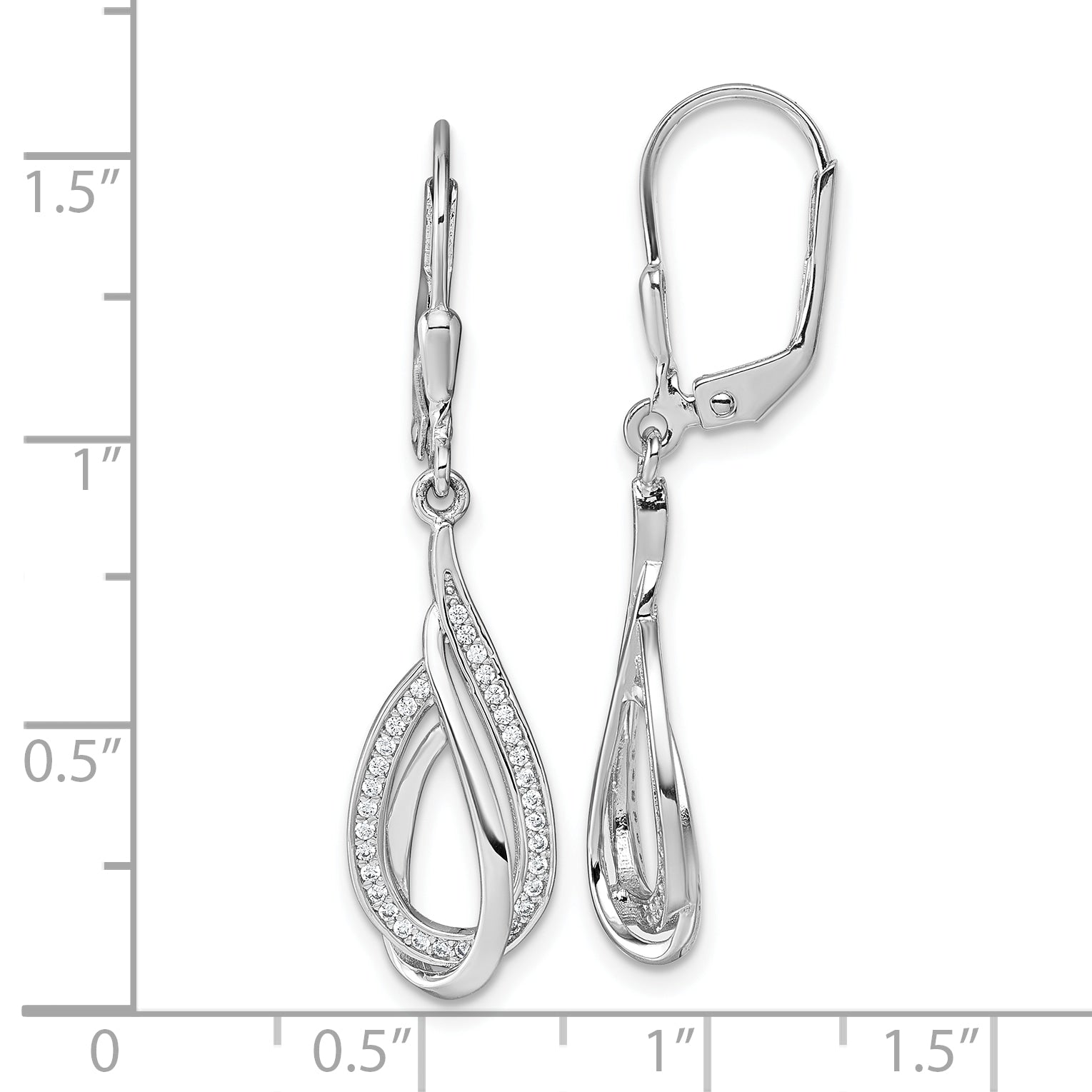 Sterling Silver Rhodium-plated CZ Polished Tear Drop Swirl Leverback Earrings