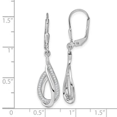 Sterling Silver Rhodium-plated CZ Polished Tear Drop Swirl Leverback Earrings