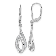 Sterling Silver Rhodium-plated CZ Polished Tear Drop Swirl Leverback Earrings