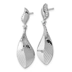 Sterling Silver Rhodium-plated CZ Polished Textured Abstract Tear Drop Dangle Post Earrings