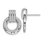 Sterling Silver Rhodium-plated CZ Polished Textured Moveable Circle Doorknocker Dangle Post Earrings
