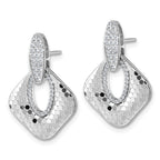 Sterling Silver Rhodium-plated CZ Polished Textured Doorknocker Dangle Post Earrings