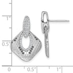 Sterling Silver Rhodium-plated CZ Polished Textured Doorknocker Dangle Post Earrings