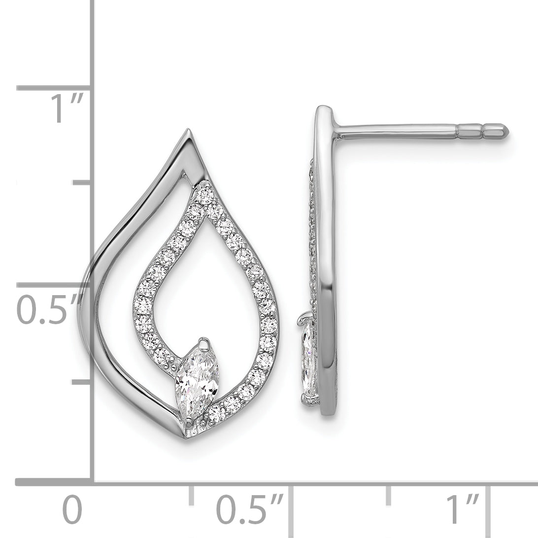 Sterling Silver Rhodium-plated Marquise CZ Polished Teardrop Post Earrings