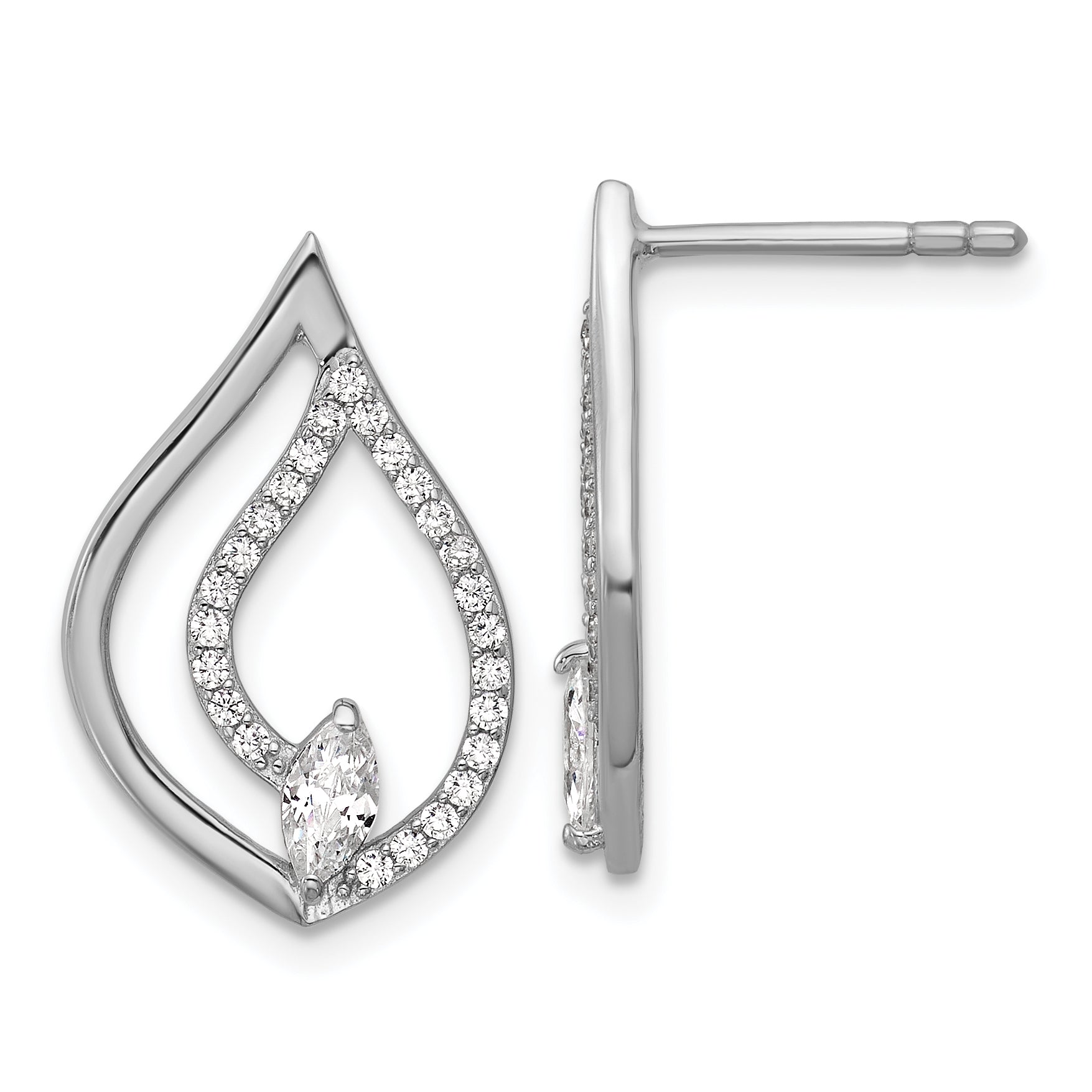 Sterling Silver Rhodium-plated Marquise CZ Polished Teardrop Post Earrings Main image