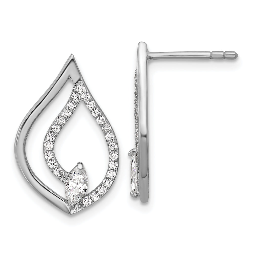 Sterling Silver Rhodium-plated Marquise CZ Polished Teardrop Post Earrings