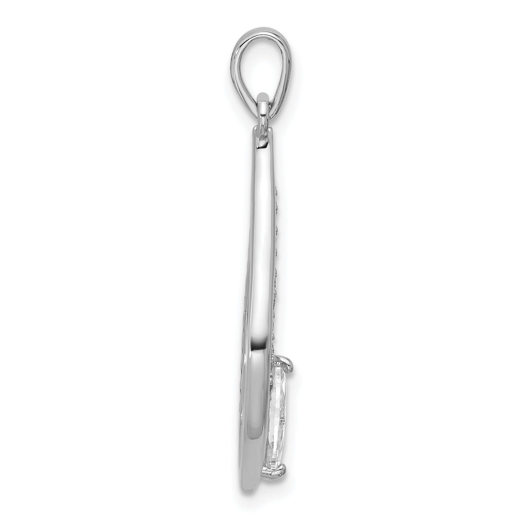 Sterling Silver Rhodium-plated Marquise CZ Polished Teardrop Pendant