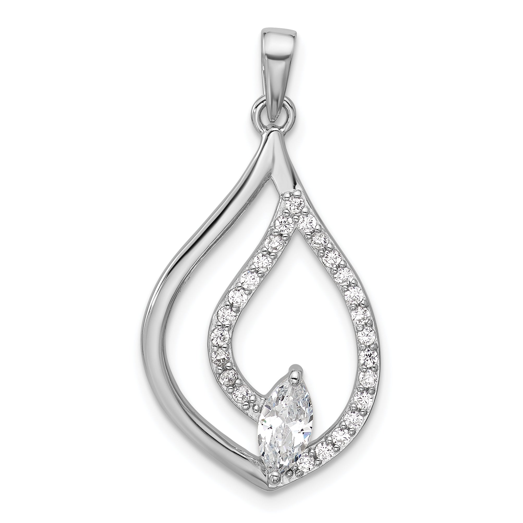 Sterling Silver Rhodium-plated Marquise CZ Polished Teardrop Pendant Main image