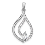 Sterling Silver Rhodium-plated Marquise CZ Polished Teardrop Pendant