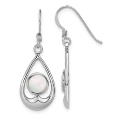 Sterling Silver Rhodium-plated Polished Round Mother of Pearl in Teardrop Dangle Shepherd Hook Earrings