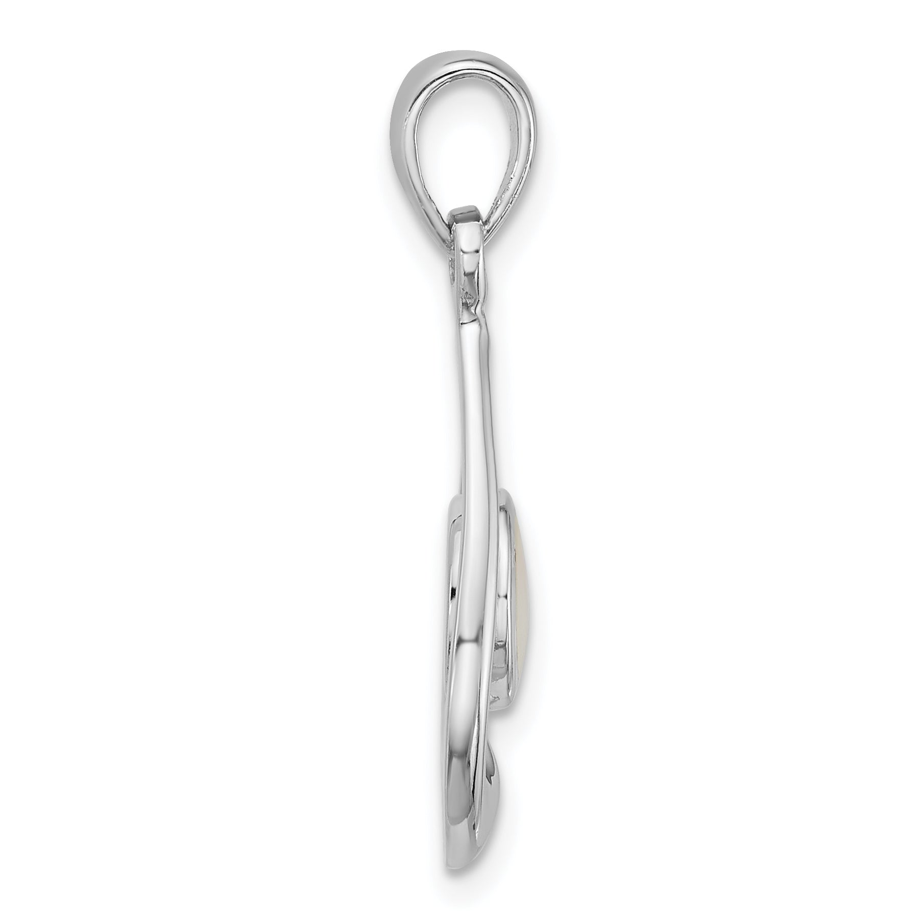 Sterling Silver Rhodium-plated Polished Round Mother of Pearl in Teardrop Pendant Secondary image