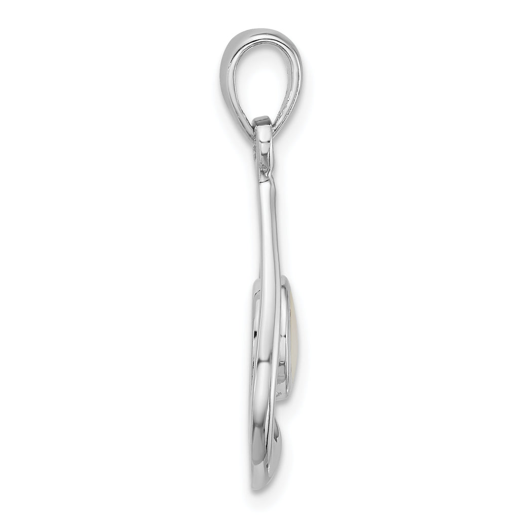 Sterling Silver Rhodium-plated Polished Round Mother of Pearl in Teardrop Pendant