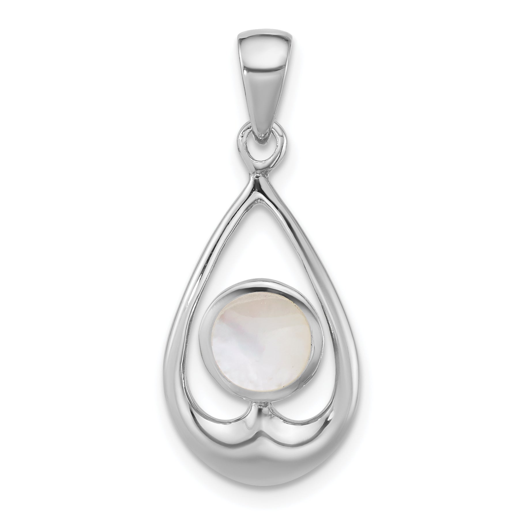 Sterling Silver Rhodium-plated Polished Round Mother of Pearl in Teardrop Pendant Main image