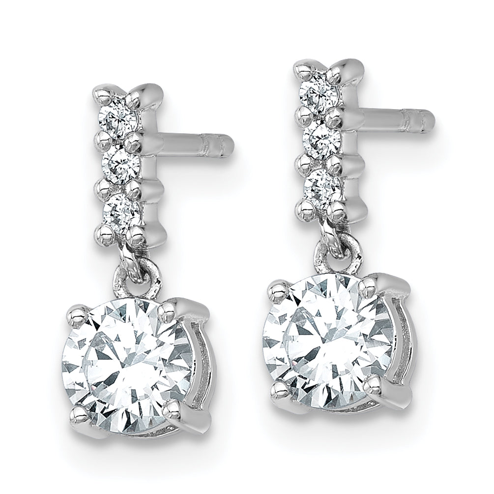 Sterling Silver Rhodium-plated Polished Round CZ Post Dangle Earrings