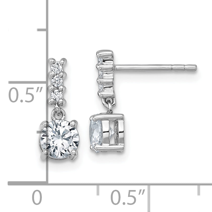 Sterling Silver Rhodium-plated Polished Round CZ Post Dangle Earrings