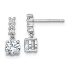 Sterling Silver Rhodium-plated Polished Round CZ Post Dangle Earrings