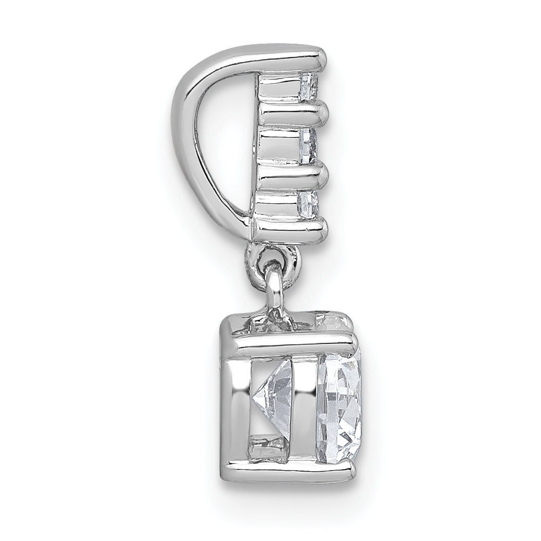 Sterling Silver Rhodium-plated Polished Round CZ Dangling Chain Slide Pendant Secondary image