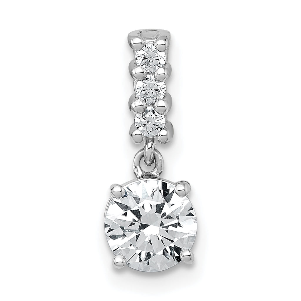 Sterling Silver Rhodium-plated Polished Round CZ Dangling Chain Slide Pendant