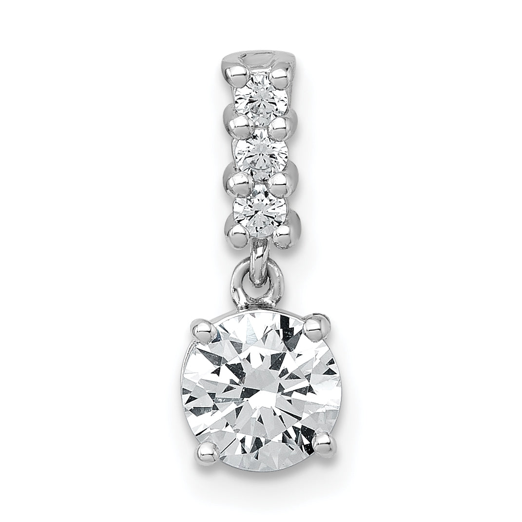 Sterling Silver Rhodium-plated Polished Round CZ Dangling Chain Slide Pendant