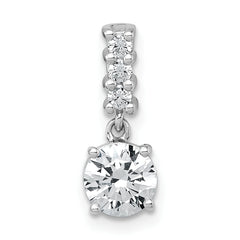 Sterling Silver Rhodium-plated Polished Round CZ Dangling Chain Slide Pendant