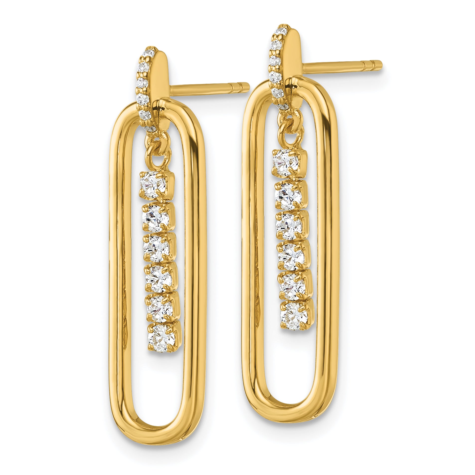 Sterling Silver Gold-tone with White CZ Oblong Dangle Post Earrings Secondary image
