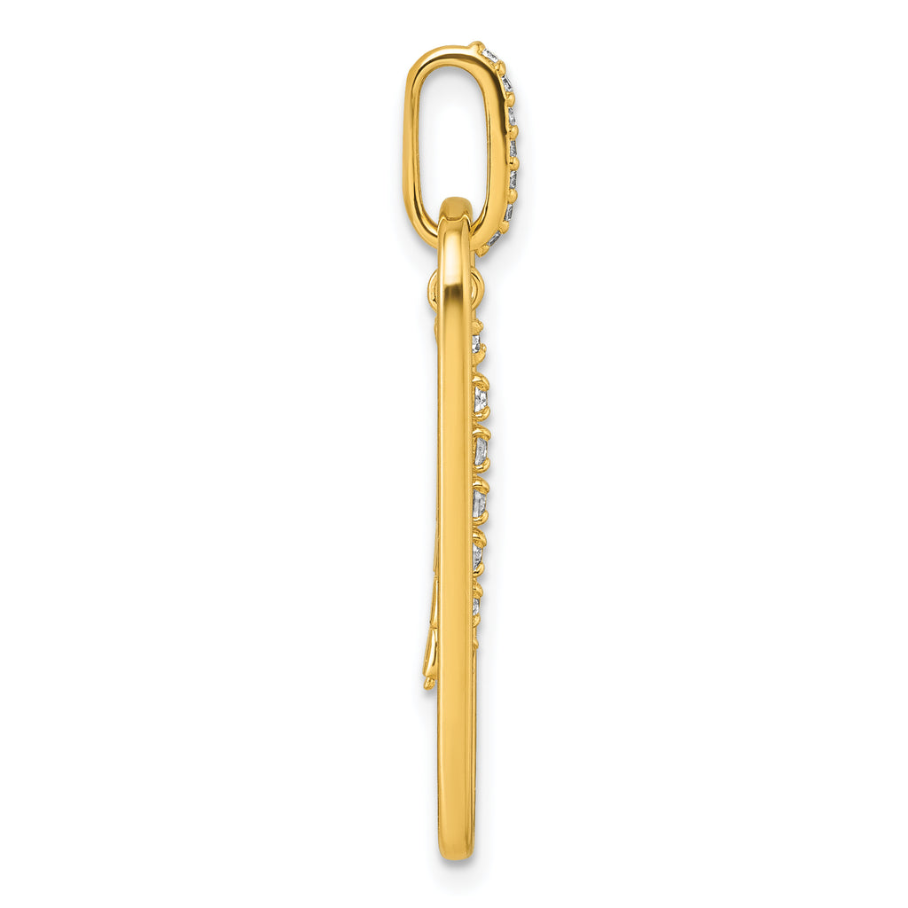 Sterling Silver Gold-tone with White CZ Oblong Dangle Pendant