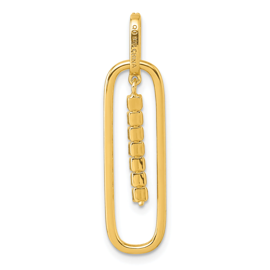 Sterling Silver Gold-tone with White CZ Oblong Dangle Pendant