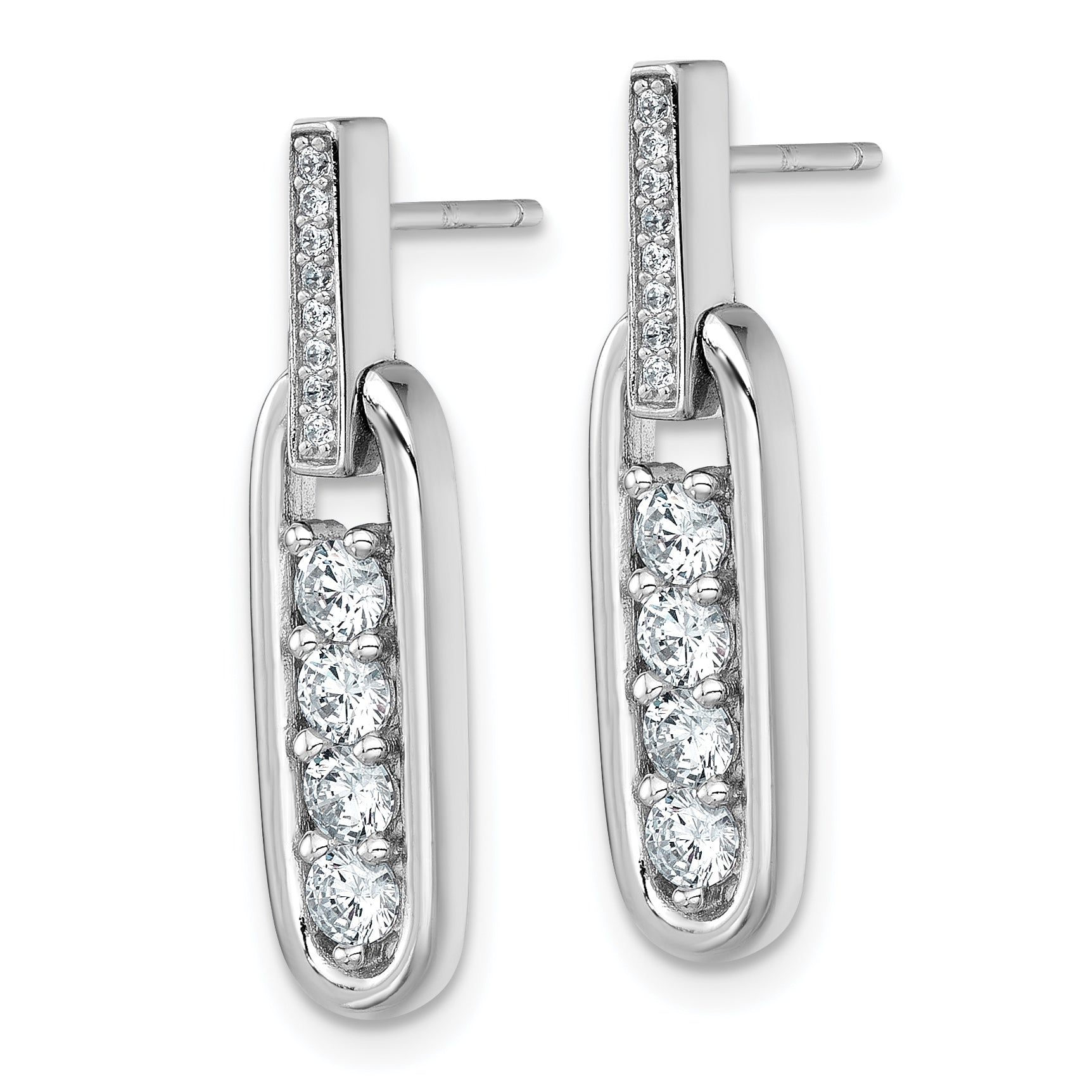 Sterling Silver Rhodium-plated Polished CZ Elongated Oval Post Dangle Earrings Secondary image